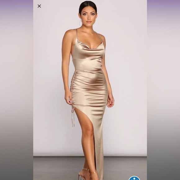 Windsor Formal Satin High Slit Dress - Picture 5 of 9